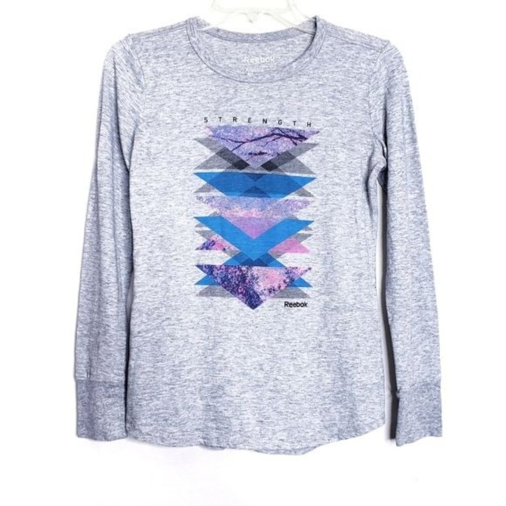 Reebok Gray Strength Graphic Print Long Sleeve Tee  T-Shirt Women's Size XS
